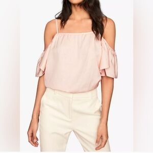 REISS WOMEN'S BLOUSE NWT OFF SHOULDER‎ RUFFLE STRAPS ELEGANT PINK TOP